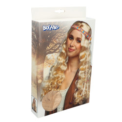 Dámská blond paruka hippie s korálky a čelenkou